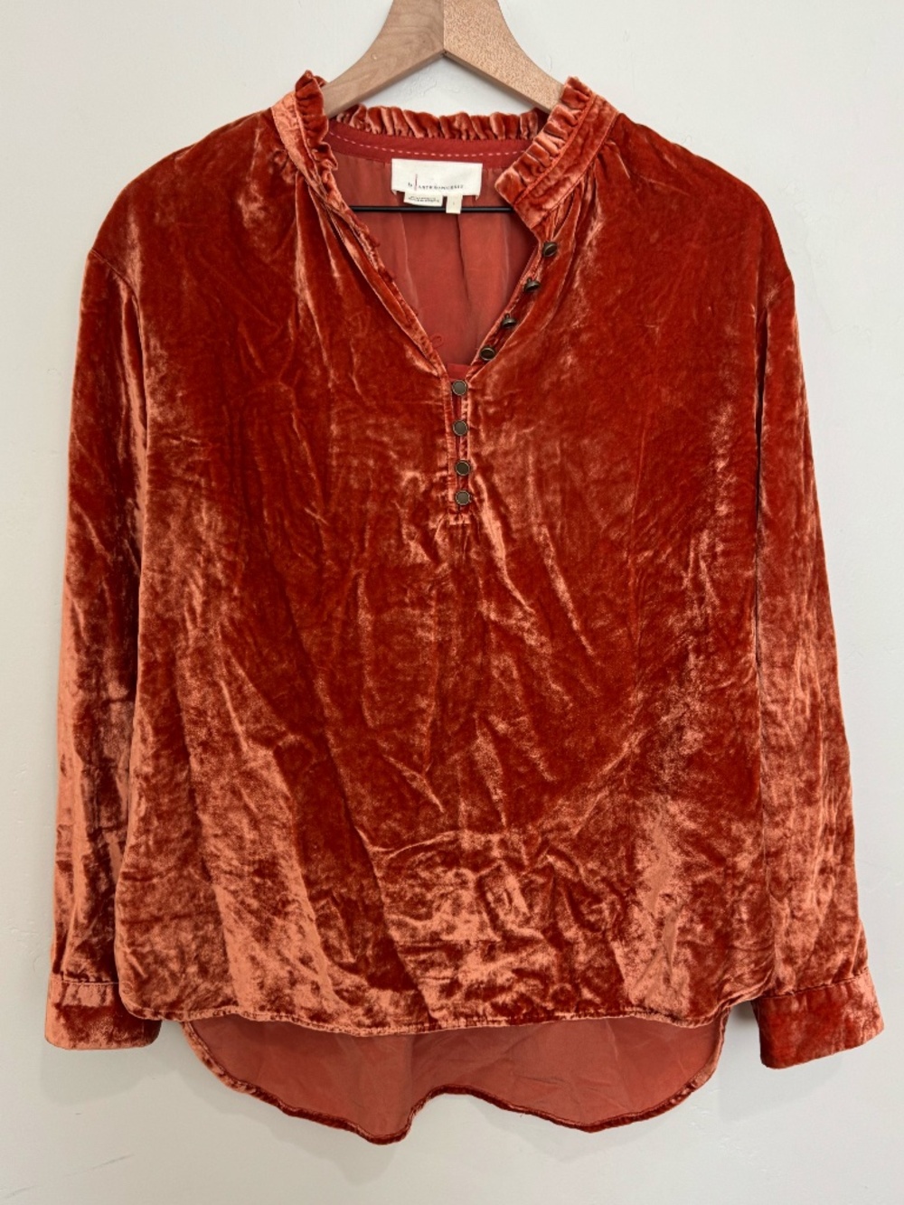 Anthropologie Kristianne Velvet Blouse Size L Rust Orange Shimmer Luxe Boho - Picture 4 of 10